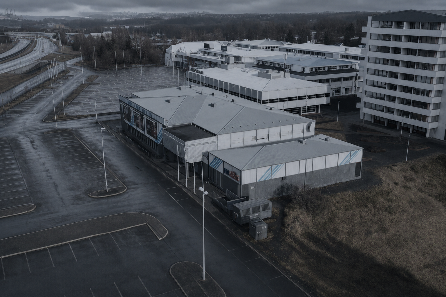 Loftmynd af verslunarsvæðinu í Mjódd.